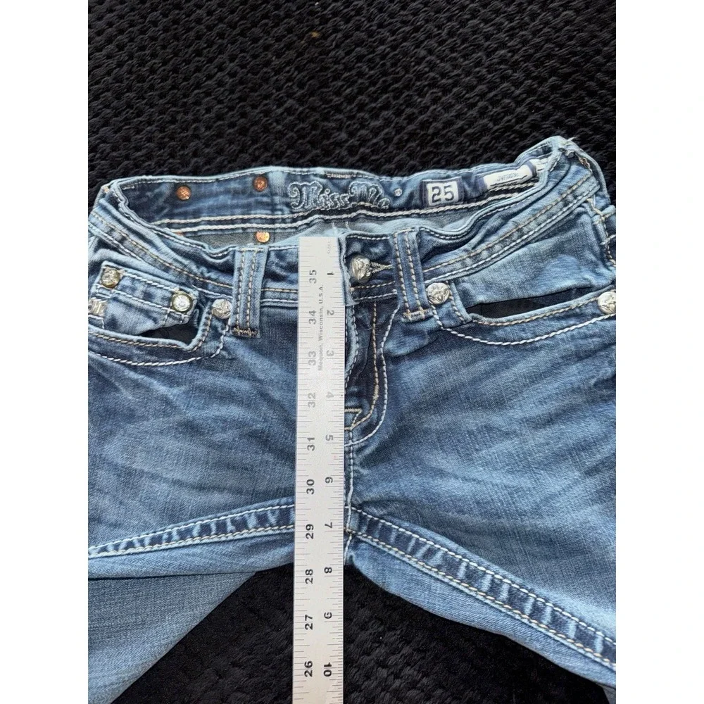 Miss Me Women's Boot Embellish Blue Denim Low Rise Medium Wash Size 25 - Picture 10 of 12